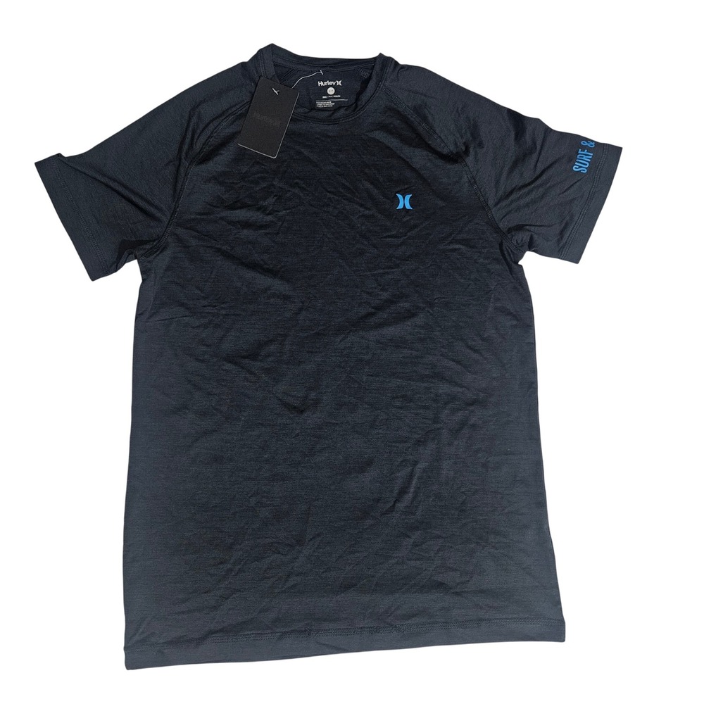 Hurley Icon SS Rashguard Mens Small Black Heather Short Sleeve Swim Shirt NEW